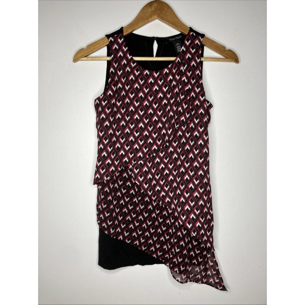 White House Black Market Tank Blouse Women's XXS Black Red